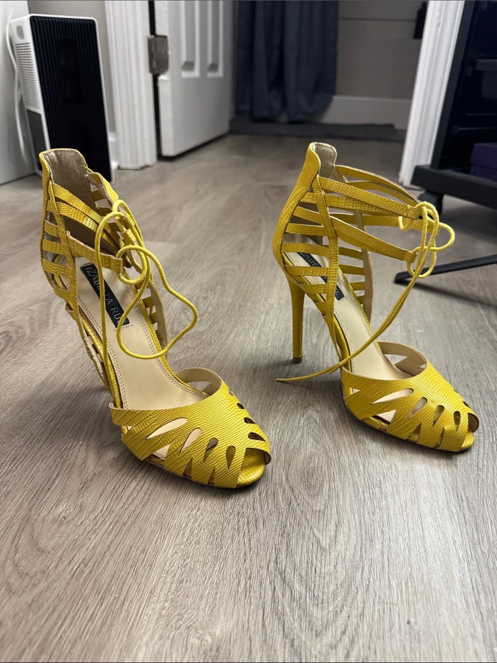 Izabella Rue Yellow Lace-Up Strappy High Heels